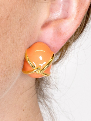 "x" Coral Enamel Button Clip Earring