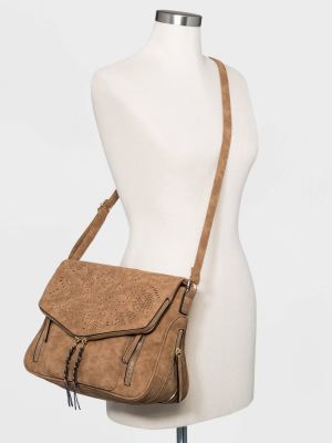 Vr Nyc Zip Closure Woven Flap Crossbody Bag - Cognac