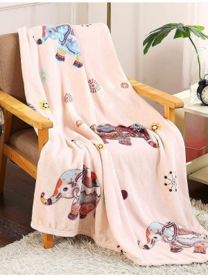 Goodgram Bohemian Elephant Ultra Plush Soft & Cozy Fleece Throw Blanket - Pink -