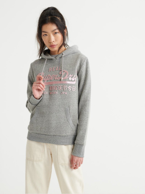 Vintage Logo Glitter Embossed Brushed Hoodie