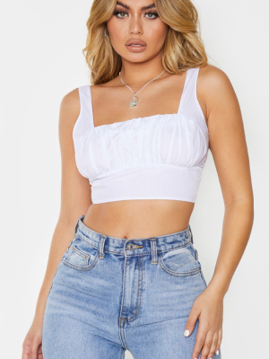 White Woven Ruched Bust Crop Top