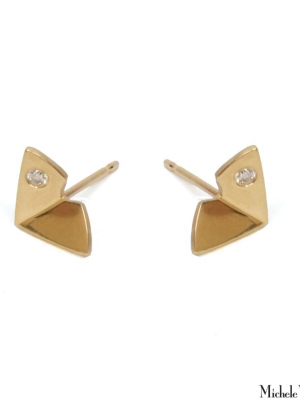 Tiny Gold And Diamond Origami Stud Earrings