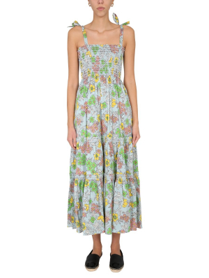 Tory Burch Floral Printed Tie Shoulder Dress