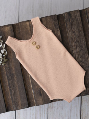 Sleeveless Stitch Romper - Textured - Peach