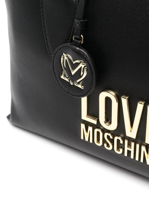 Love Moschino Logo Plaque Embellished Tote Bag