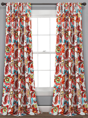 Set Of 2 Zara Jacobean Back Tab Rod Pocket Room Darkening Window Curtain Panels - Lush Décor