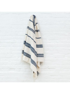 Aden Bath Towel - Natural + Navy