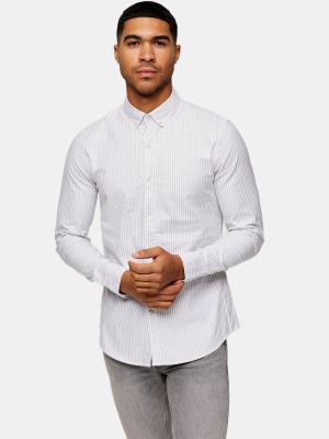 Grey And White Stripe Stretch Skinny Oxford Shirt