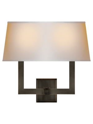 Square Tube Double Sconce In Bronze With Natural Paper Single Shade