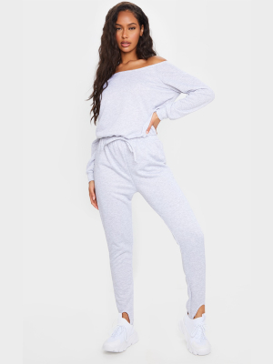 Grey Marl Sweat Bardot Stirrup Jumpsuit