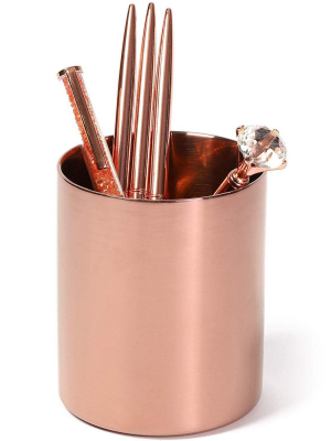 Metal Pencil Holder, Makeup Brush Stationery Organizer Pen Cup, Rose Gold