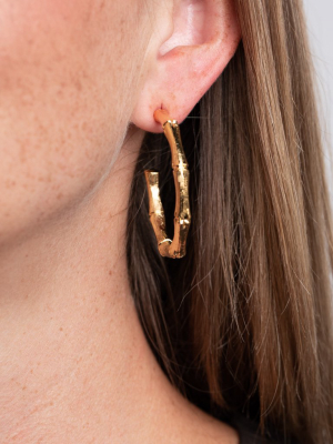 Medium Gold Bamboo Hoop Pierced Earrings