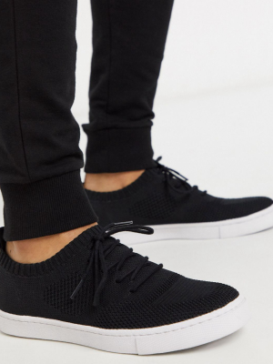 Asos Design Sneakers In Black Knitted Mesh