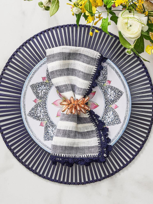 Kim Seybert Linea Napkin In White & Navy - Set Of 4