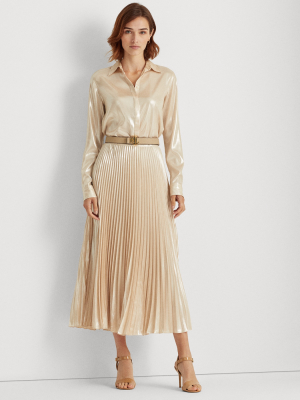 Pleated Metallic Lamé Maxiskirt