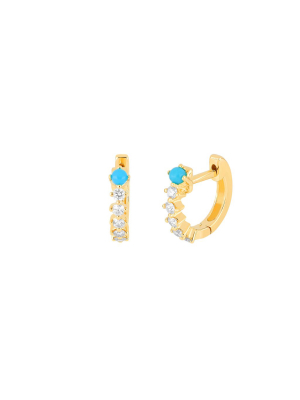 Sloane Turquoise & Diamond Mini Huggies - Yellow Gold