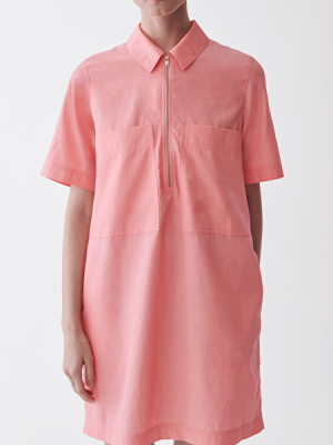 Zip-up Cotton Cupro Shirt Dress