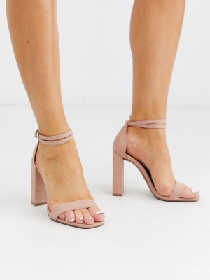 Asos Design Notice Barely There Heeled Sandals In Beige