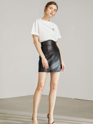 Gabe Black Side Zip Leather Mini Skirt