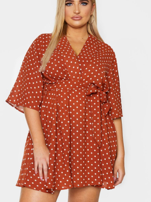 Plus Terracotta Polka Dot Tea Dress