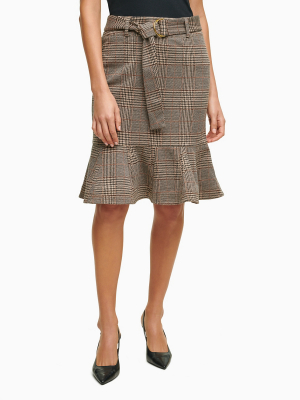 Tartan Peplum Knee-length Skirt