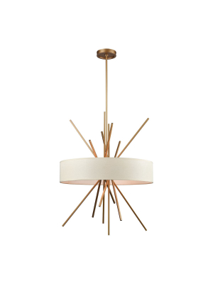 Xenia 5-light Chandelier In Matte Gold With Textured Beige Fabric Shade