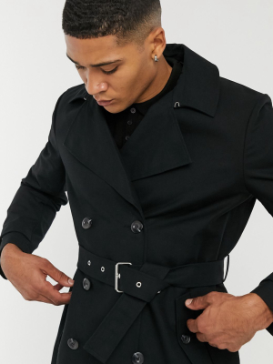 Asos Design Shower Resistant Double Breasted Trench In Black