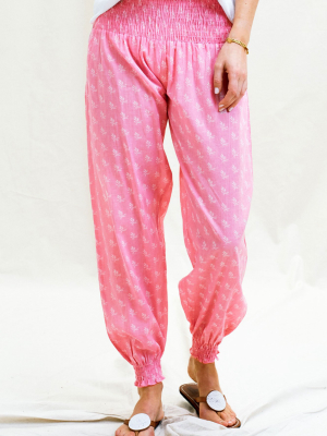 Harem Trousers | Willow Leaf Pink/ White