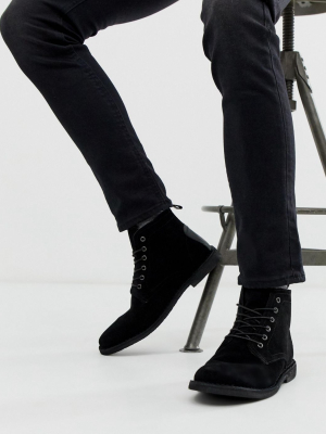 Asos Design Desert Boots In Black Suede With Leather Detail