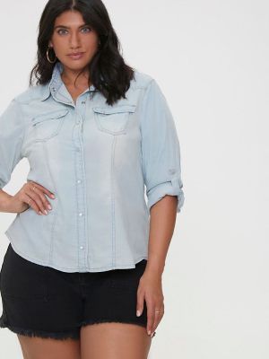 Plus Size Faded Denim Shirt