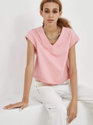 Pink Relaxed V-neck T-shirt