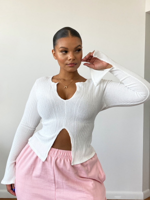 Plus Cream Brushed Rib Long Sleeved Top