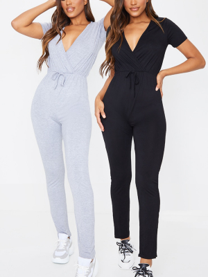 Black & Grey 2 Pack Wrap Jumpsuit