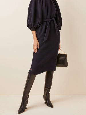 Belted Wool Midi Dress