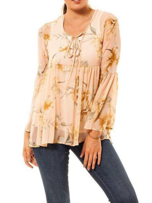 Floral Chiffon Bell Sleeve Top