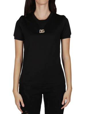 Dolce & Gabbana Crystal Logo Embellished Crewneck T-shirt