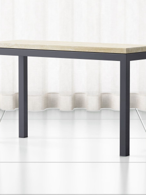 Parsons Travertine Top/ Dark Steel Base 48x16 Console