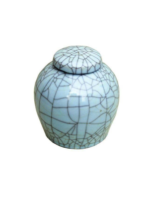 Crackle Celadon Lidded Round Ming Jar