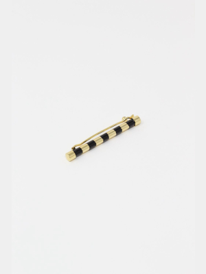 Striped Barrette With Hand Painted Resin In Black And Gold