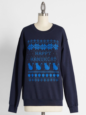 Happy Hanuk-cat Graphic Sweatshirt