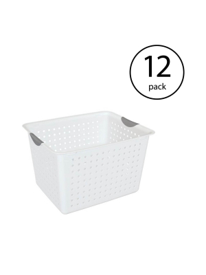 Sterilite Deep Ultra Plastic Storage Bin Organizer Basket, Clear White (12 Pack)