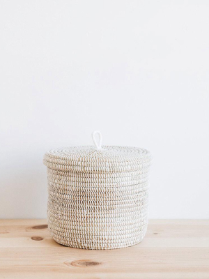 Woven Lidded Container Basket - White