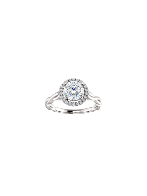 Pompeii3 1ct Diamond Halo Vintage Solitaire Round Cut Intertwined Band 14k White Gold