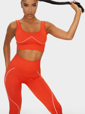 Red Seamless Detailed Sports Bra