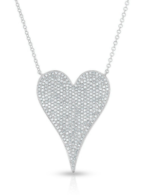 14kt White Gold Diamond Large Modern Pave Heart Necklace