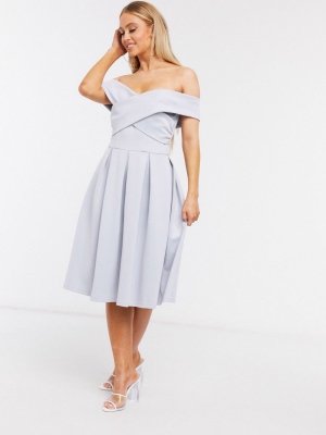 Chi Chi London Off Shoulder Prom Dress In Powder Blue