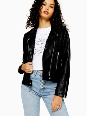 Black Faux Leather Biker Jacket