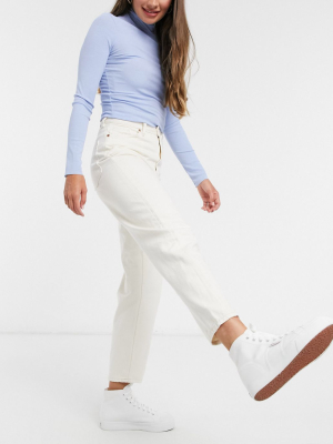 Monki Kyo Organic Cotton High Waisted Straight Leg Jeans In Ecru