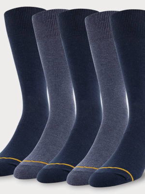 Signature Gold By Goldtoe Men's Flatknit Crew Socks 5pk - Navy 6-12.5