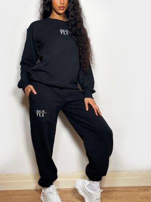 Prettylittlething Black Slogan Printed Jogger